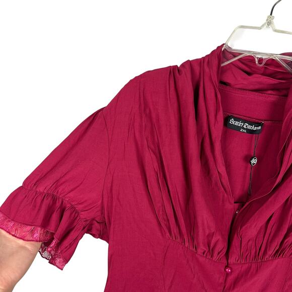 Scarlet Darkness Victorian Pleated Shirt Lace Up Work Blouse Plus Size XXL - Picture 5 of 6